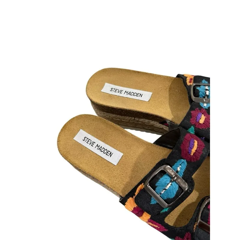 Steve‎ Madden Platform Two Strap Floral Embroidered Sandals Womens 10